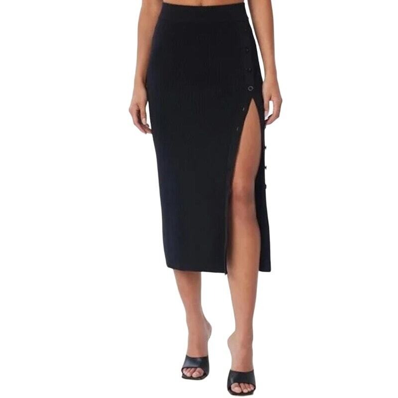 Lita By Ciara Nwot Side Button Rib Skirt Black Size Large Msrp $228